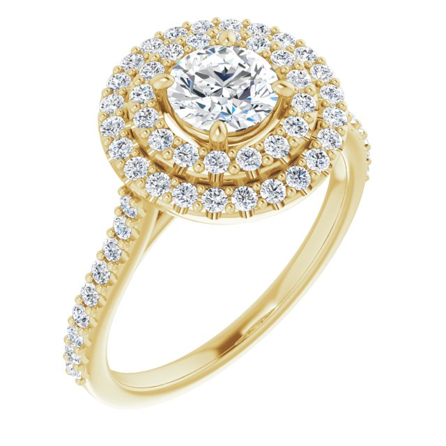 10K Yellow Gold Customizable Double-Halo Round Cut Design with Accented Split Band
