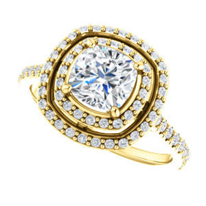 Cubic Zirconia Engagement Ring- The Alisa (Customizable Cushion Cut with Geometric Double Halo)