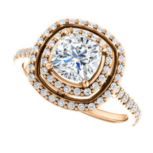 Cubic Zirconia Engagement Ring- The Alisa (Customizable Cushion Cut with Geometric Double Halo)