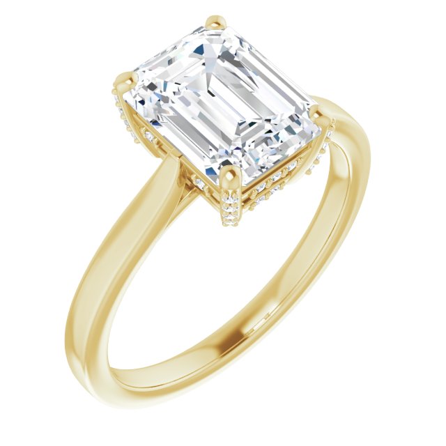10K Yellow Gold Customizable Cathedral-Raised Emerald/Radiant Cut Style with Prong Accents Enhancement
