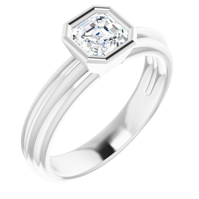 10K White Gold Customizable Bezel-set Asscher Cut Solitaire with Grooved Band