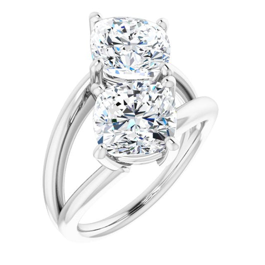 10K White Gold Customizable Two Stone Double Cushion Cut Design with Split Bypass Band