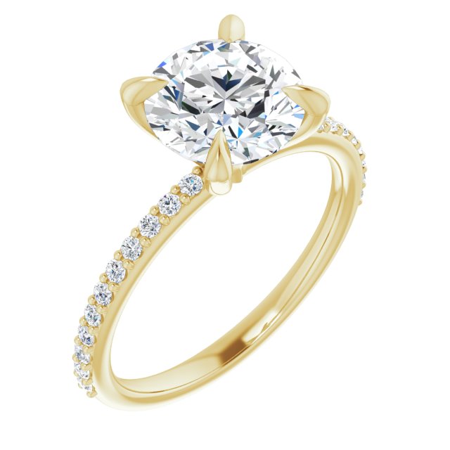 14K Yellow Gold Customizable Round Cut Style with Delicate Pavé Band