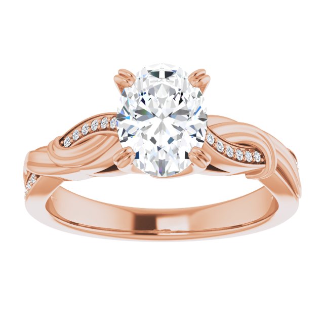 Cubic Zirconia Engagement Ring- The Fabiola (Customizable Cathedral-raised Oval Cut Design featuring Rope-Braided Half-Pavé Band)