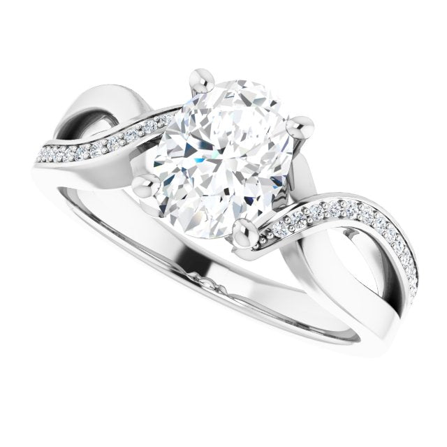 Cubic Zirconia Engagement Ring- The Asha (Customizable Oval Cut Center with Curving Split-Band featuring One Shared Prong Leg)