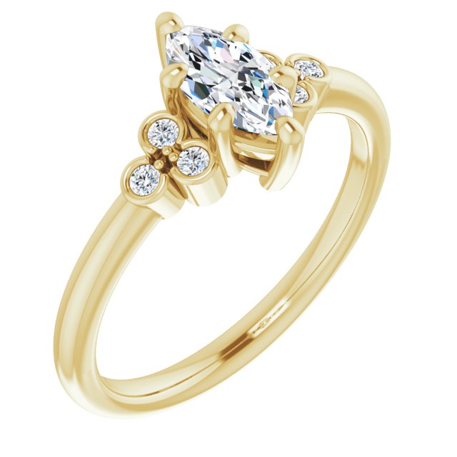 10K Yellow Gold Customizable 7-stone Marquise Cut Center with Round-Bezel Side Stones