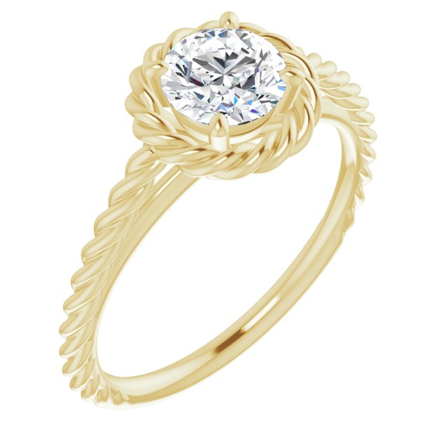 10K Yellow Gold Customizable Cathedral-set Round Cut Solitaire with Thin Rope-Twist Band