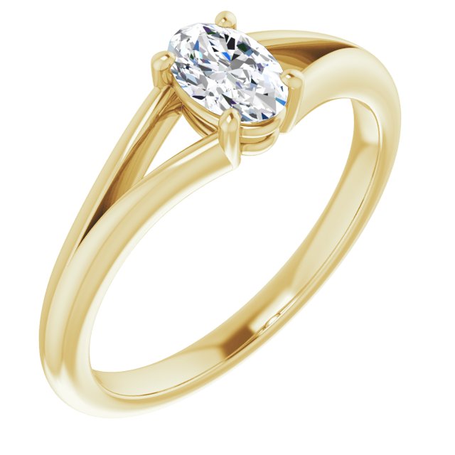 10K Yellow Gold Customizable Oval Cut Solitaire with Tapered Split Band