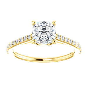 Cubic Zirconia Engagement Ring- The Tanisha (Customizable Cathedral-set Cushion Cut Design with Thin Pavé Band)