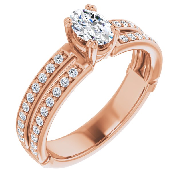 10K Rose Gold Customizable Oval Cut Design featuring Split Band with Accents