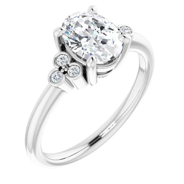 Cubic Zirconia Engagement Ring- The Irene (Customizable 7-stone Oval Cut Center with Round-Bezel Side Stones)