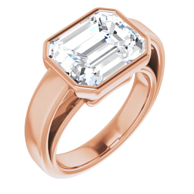 10K Rose Gold Customizable Cathedral-Bezel Emerald/Radiant Cut Solitaire with Wide Band