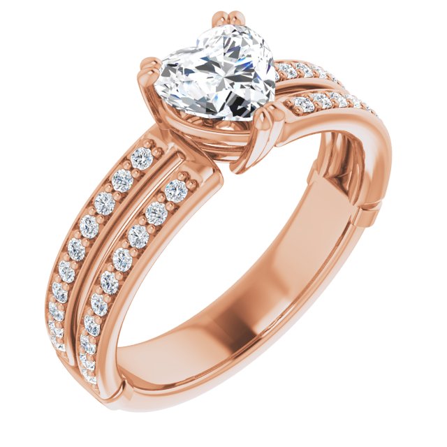 10K Rose Gold Customizable Heart Cut Design featuring Split Band with Accents