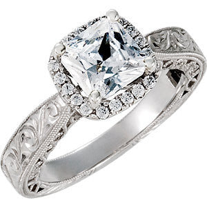 Cubic Zirconia Engagement Ring- The ________ Naming Rights 69-832 (1.16 TCW Vintage Customizable Halo)
