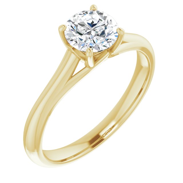 10K Yellow Gold Customizable Round Cut Solitaire with Crosshatched Prong Basket