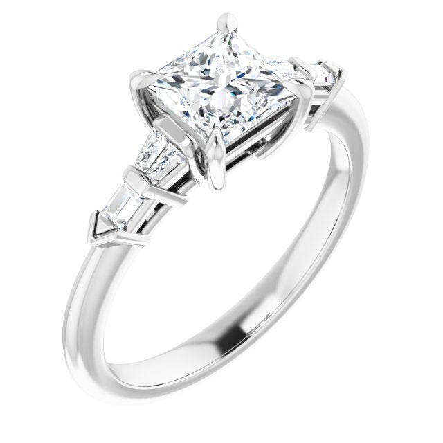 10K White Gold Customizable 7-stone Design with Princess/Square Cut Center and Baguette Accents