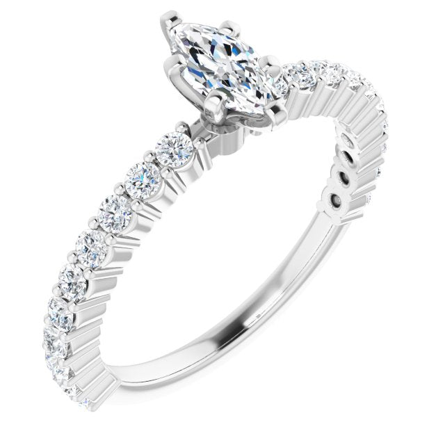 10K White Gold Customizable 8-prong Marquise Cut Design with Thin, Stackable Pav? Band