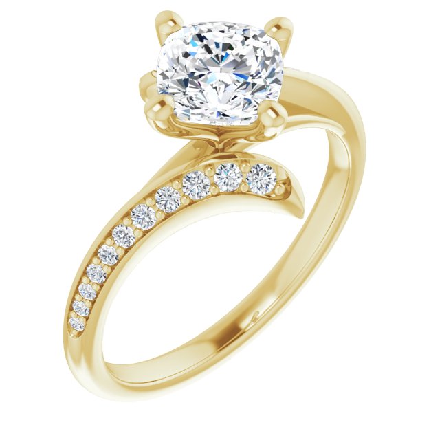 10K Yellow Gold Customizable Cushion Cut Style with Artisan Bypass and Shared Prong Band