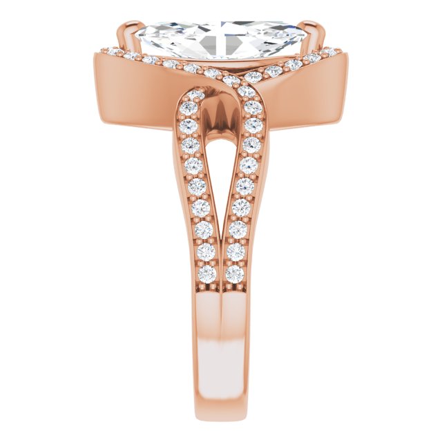 Cubic Zirconia Engagement Ring- The Effie (Customizable Marquise Cut Center with Infinity-inspired Split Shared Prong Band and Bypass Halo)
