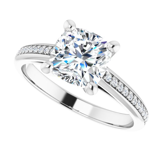 Cubic Zirconia Engagement Ring- The Ahimsa (Customizable Cathedral-set Cushion Cut Style with Shared Prong Band)