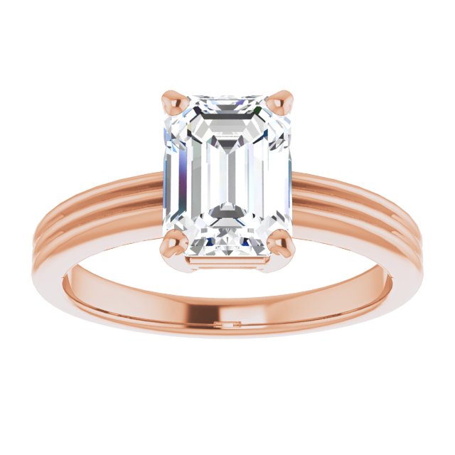 Cubic Zirconia Engagement Ring- The Davina (Customizable Radiant Cut Solitaire with Double-Grooved Band)