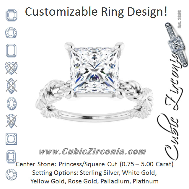 Cubic Zirconia Engagement Ring- The Jazzlyn (Customizable Princess/Square Cut Solitaire with Infinity-inspired Twisting-Rope Split Band)