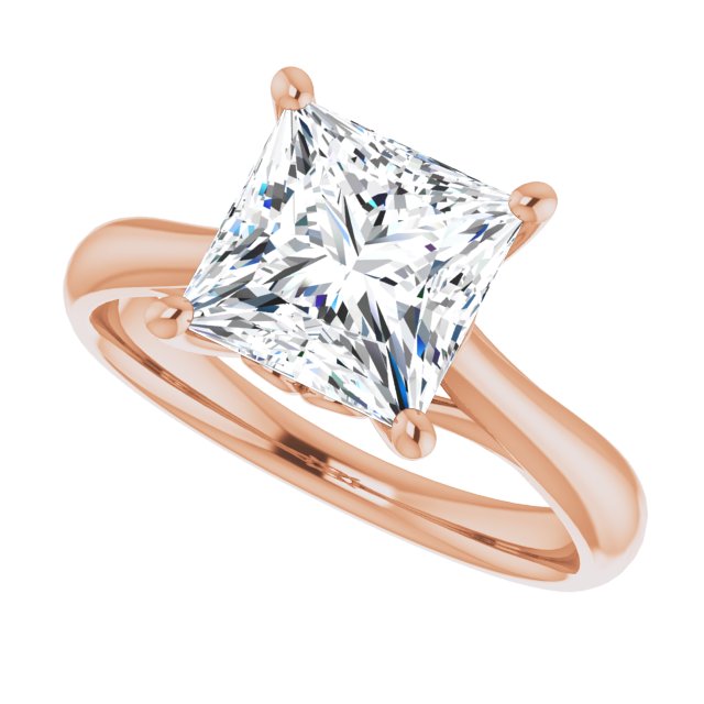 Cubic Zirconia Engagement Ring- The Crissy (Customizable Princess/Square Cut Solitaire with Decorative Prongs & Tapered Band)