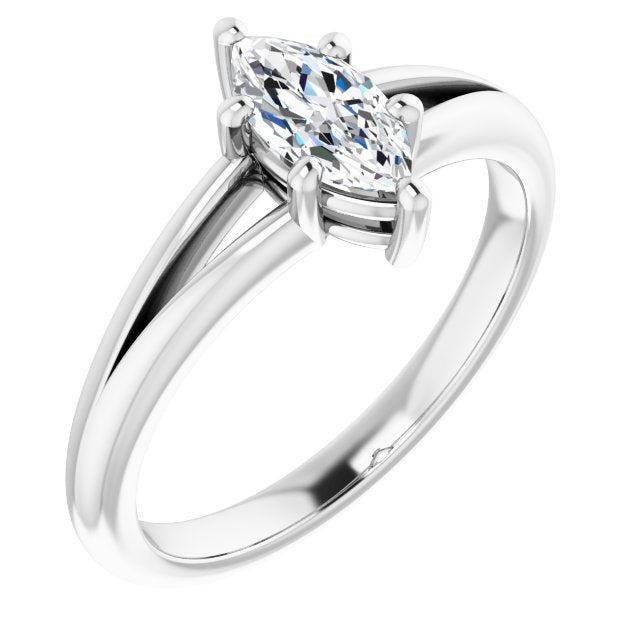 10K White Gold Customizable Marquise Cut Solitaire with Tapered Split Band