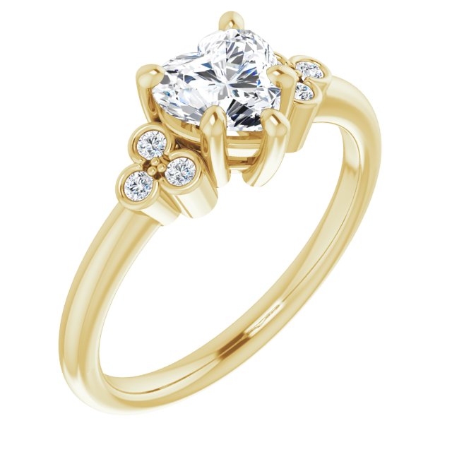 10K Yellow Gold Customizable 7-stone Heart Cut Center with Round-Bezel Side Stones