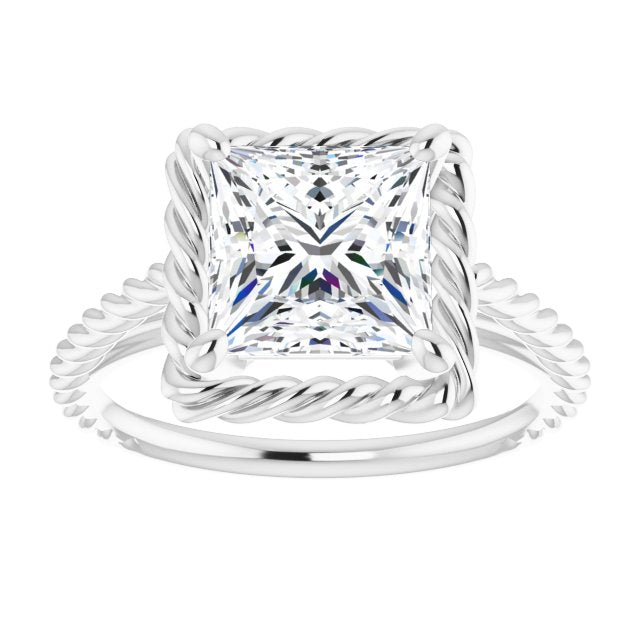 Cubic Zirconia Engagement Ring- The Carrington (Customizable Cathedral-set Princess/Square Cut Solitaire with Thin Rope-Twist Band)