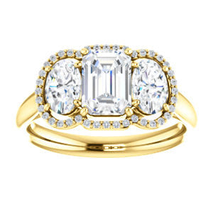 Cubic Zirconia Engagement Ring- The Carissa (Customizable Radiant Cut 3-stone Halo Style with Oval Accents)