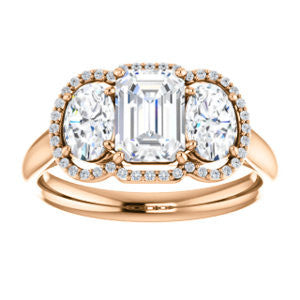 Cubic Zirconia Engagement Ring- The Carissa (Customizable Radiant Cut 3-stone Halo Style with Oval Accents)