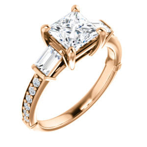 Cubic Zirconia Engagement Ring- The Rosetta (Customizable Princess Cut Enhanced 5-stone Design with Pavé Band)