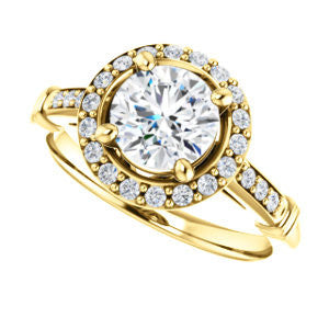 Cubic Zirconia Engagement Ring- The Thelma Ann (Customizable Cathedral-Halo Round Cut Design with Thin Accented Band)