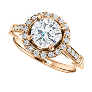 Cubic Zirconia Engagement Ring- The Thelma Ann (Customizable Cathedral-Halo Round Cut Design with Thin Accented Band)