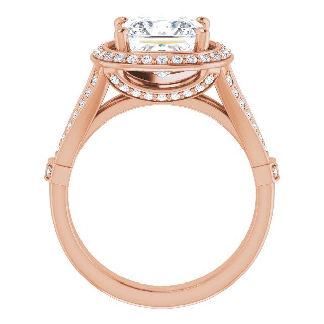 Cubic Zirconia Engagement Ring- The Cecelia (Customizable Princess/Square Cut Setting with Halo, Under-Halo Trellis Accents and Accented Split Band)