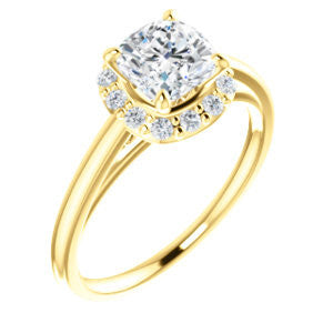 Cubic Zirconia Engagement Ring- The Tyra (Customizable Cathedral-set Cushion Cut Style with Halo, Decorative Trellis and Thin Band)
