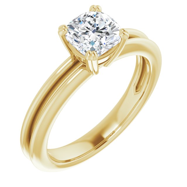 10K Yellow Gold Customizable Cushion Cut Solitaire with Grooved Band