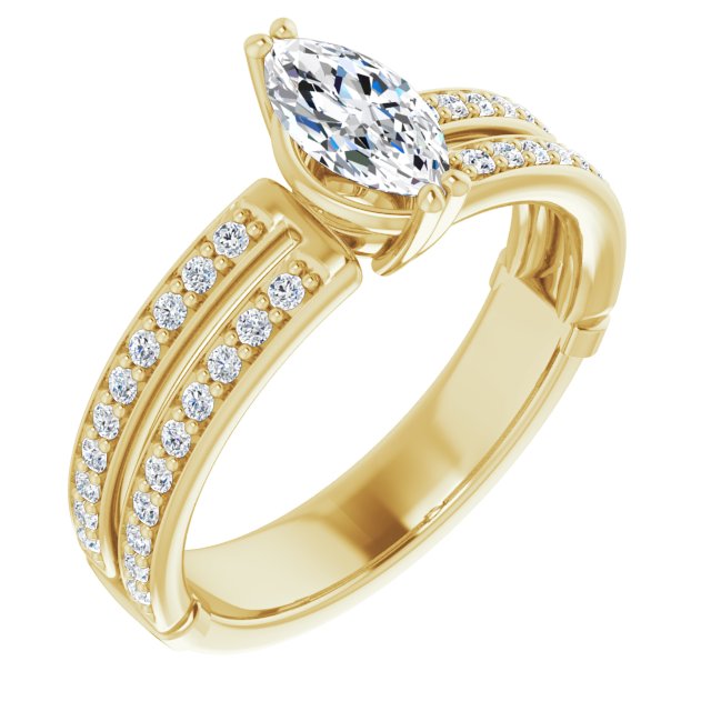10K Yellow Gold Customizable Marquise Cut Design featuring Split Band with Accents