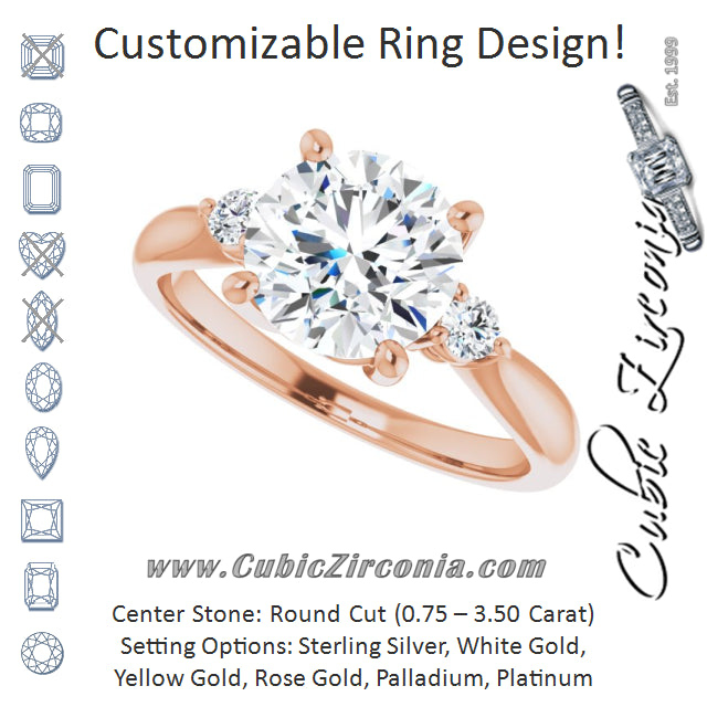 Cubic Zirconia Engagement Ring- The Amariah (Customizable 3-stone Round Cut Design with Twin Petite Round Accents)