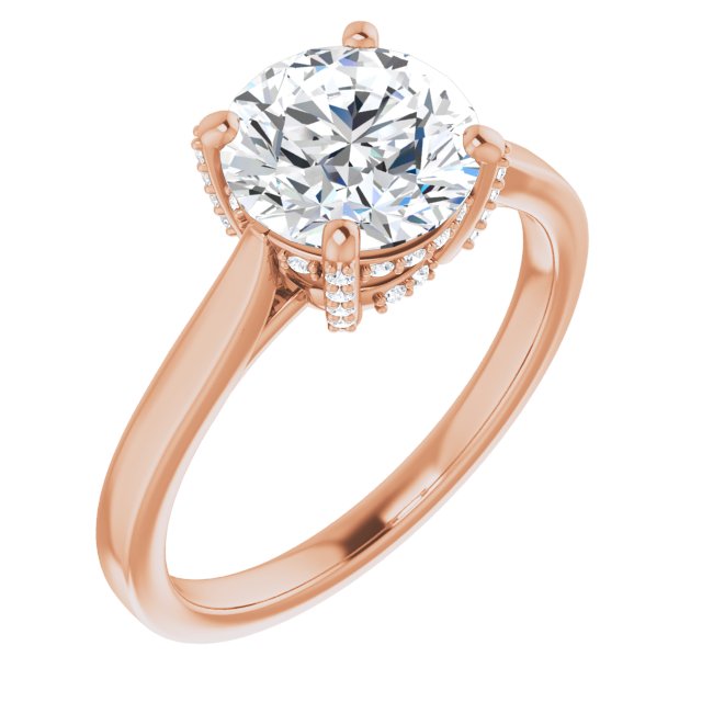 14K Rose Gold Customizable Cathedral-Raised Round Cut Style with Prong Accents Enhancement