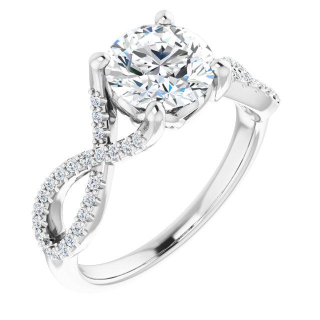 10K White Gold Customizable Round Cut Design with Twisting Infinity-inspired, Pavé Split Band