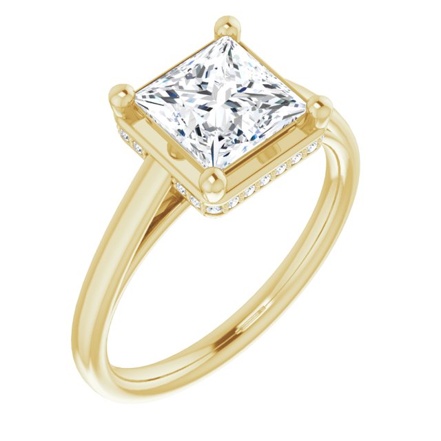 10K Yellow Gold Customizable Super-Cathedral Princess/Square Cut Design with Hidden-stone Under-halo Trellis