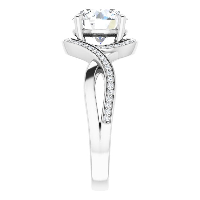 Cubic Zirconia Engagement Ring- The Ananya (Customizable Bypass-Halo-Accented Round Cut Center with Twisting Split Shared Prong Band)