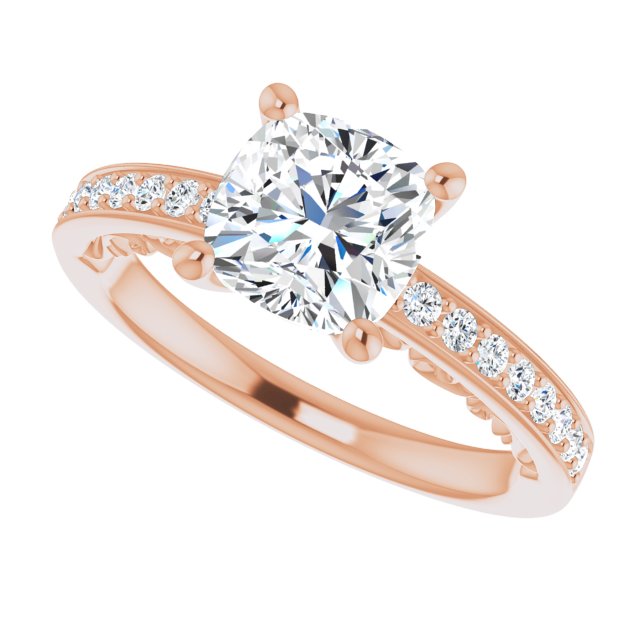 Cubic Zirconia Engagement Ring- The Eternity (Customizable Cushion Cut Design featuring 3-Sided Infinity Trellis and Round-Channel Accented Band)