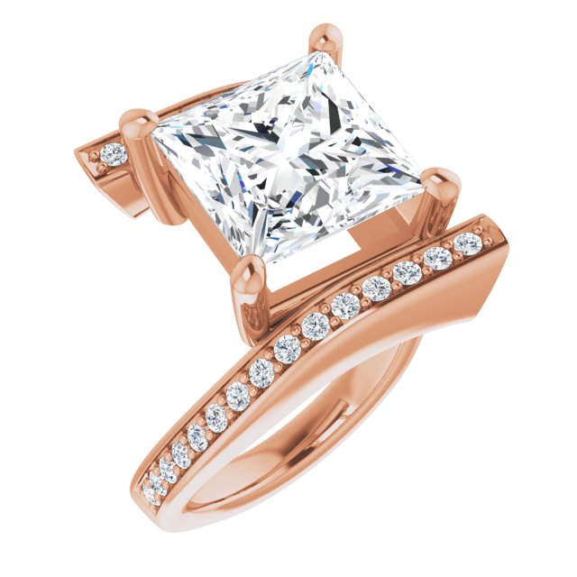 10K Rose Gold Customizable Faux-Bar-set Princess/Square Cut Design with Accented Bypass Band
