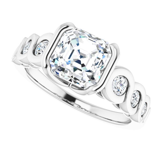 Cubic Zirconia Engagement Ring- The Destiny (Customizable 7-stone Asscher Cut Design with Interlocking Infinity Band)
