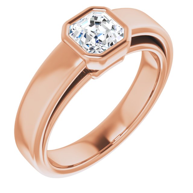 10K Rose Gold Customizable Cathedral-Bezel Asscher Cut Solitaire with Wide Band