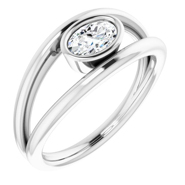 10K White Gold Customizable Bezel-set Oval Cut Style with Wide Tapered Split Band