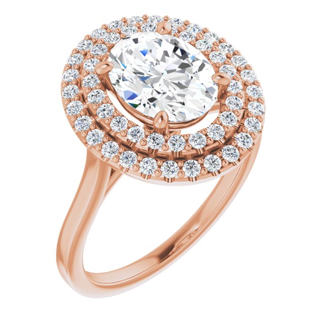 10K Rose Gold Customizable Cathedral-set Oval Cut Design with Double Halo